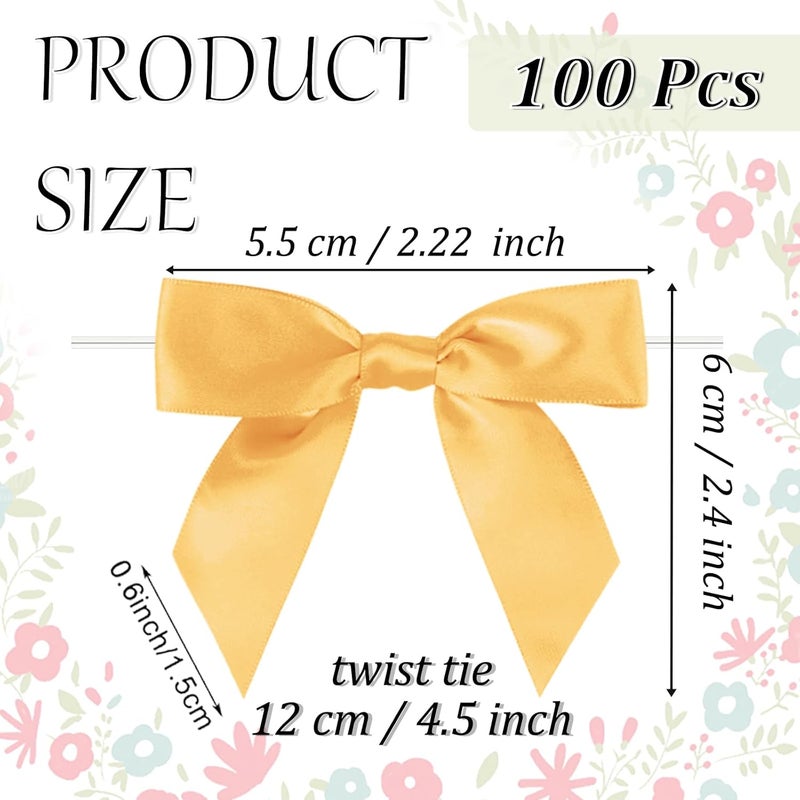 Adodotoe Gold Twist Tie Bows, 100 Pcs Satin Twist Tie Bows for Treat Bag Satin Ribbon Tie Bows for Tying Up Packages Present Bags Bakery Candy Bags Decorating Ribbon Bow Gift Wrap Bows - Image 2